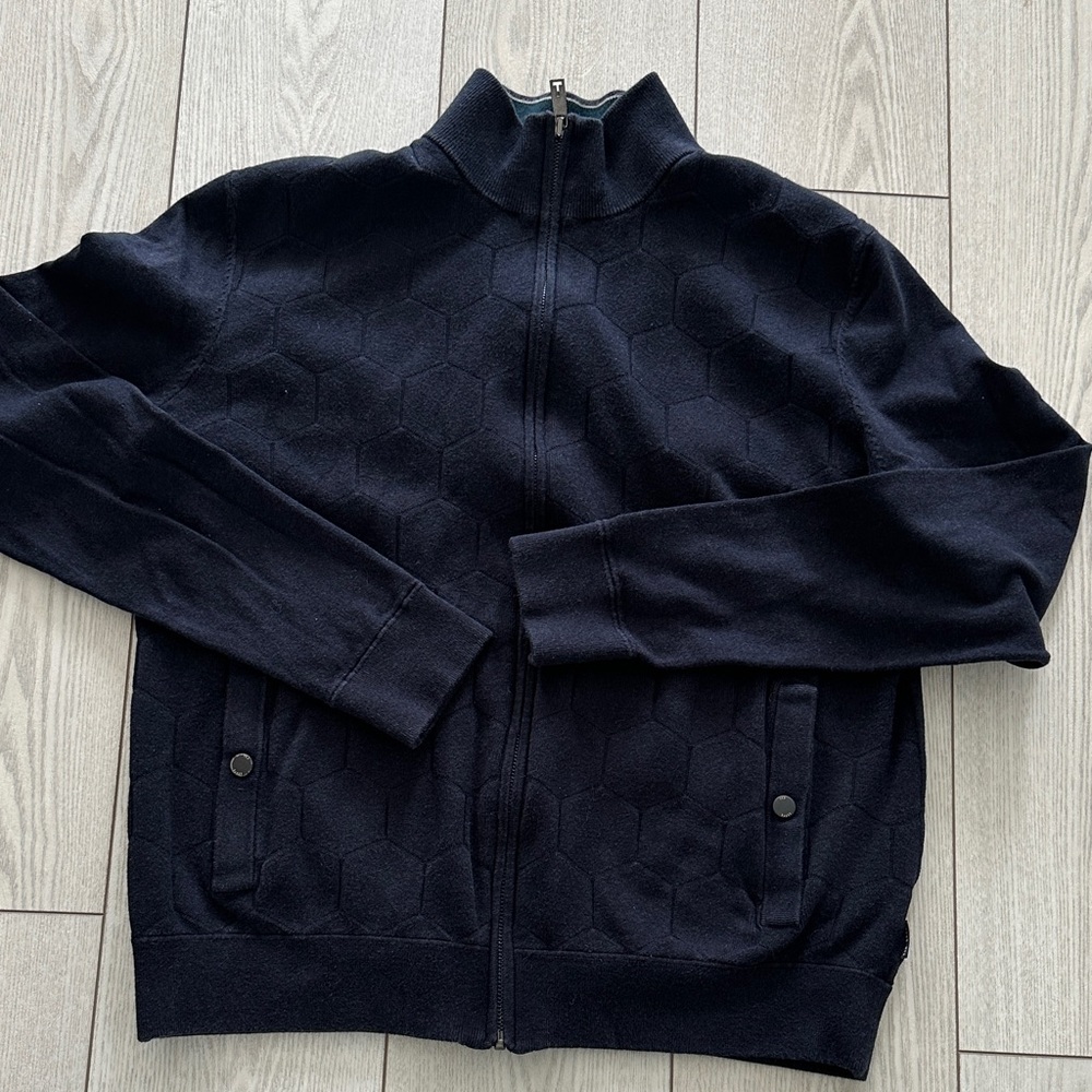 Ted Baker Men's Navy Hexagon Zip-Up Sweater